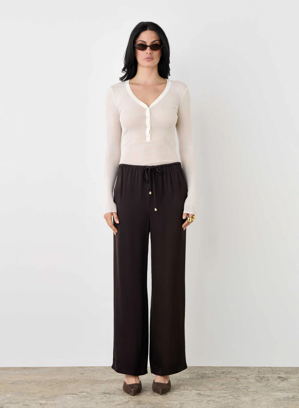 the Mercer pants in chocolate by Esmaee the label