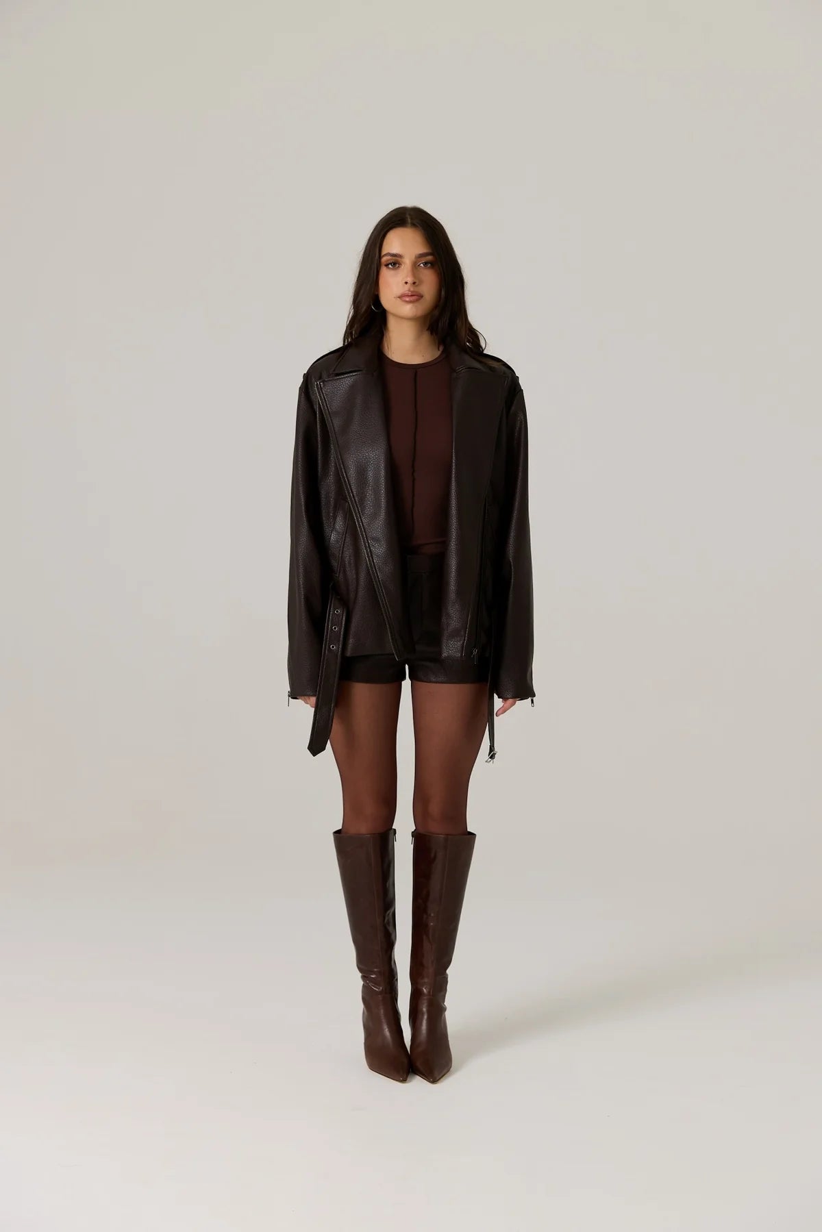 RAEF / Berkley Vegan Leather Biker Jacket - Dark Truffle