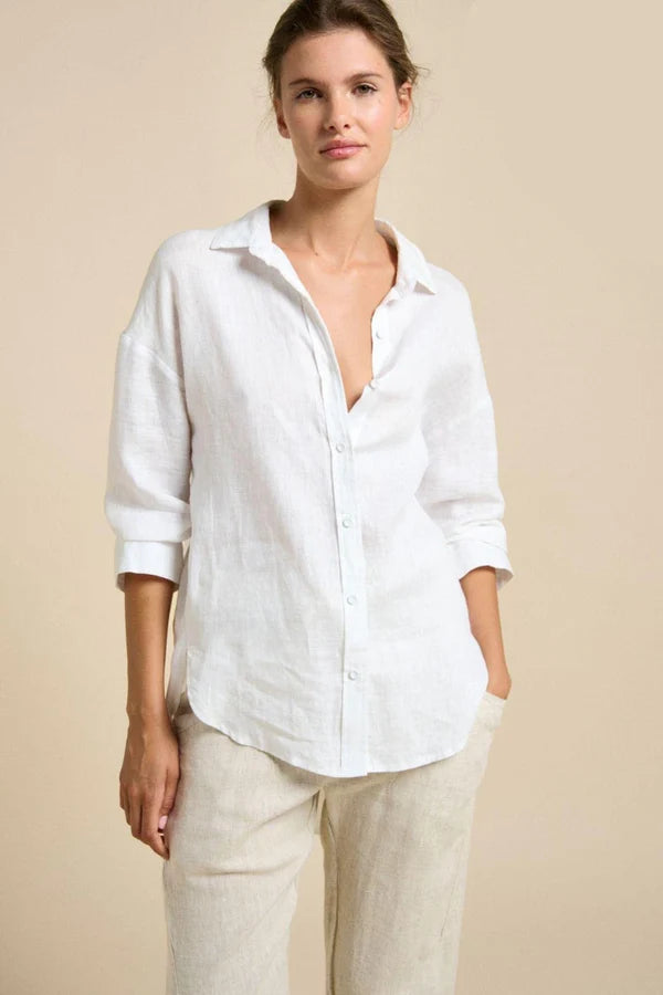 Little Lies / Linen Boyfriend Shirt - White