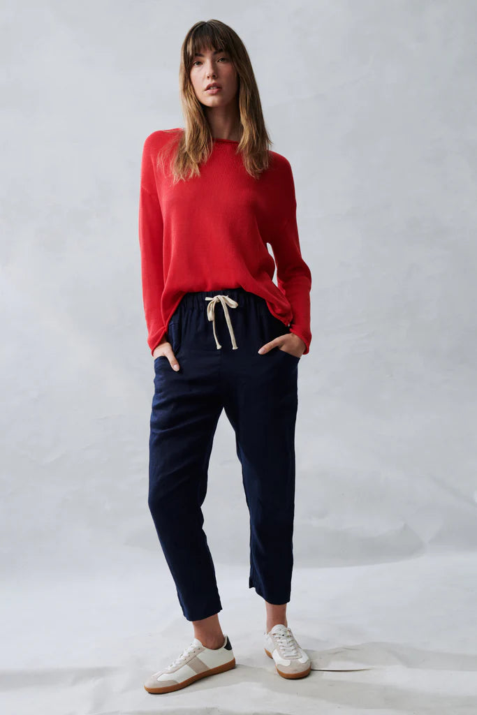 Little Lies luxe linen pants in navy