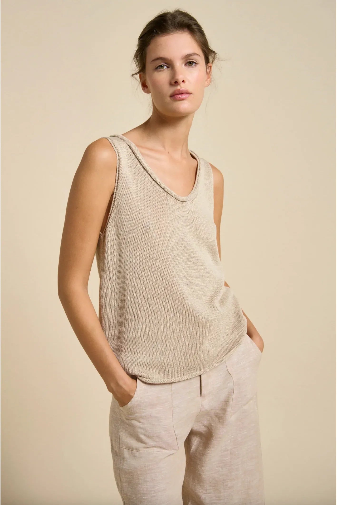 scoop tnck tank in beige by little lies