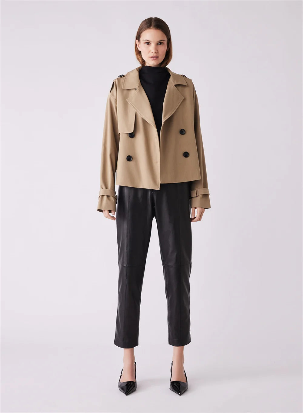 Esmaee Avenue cropped trench coat driftwood