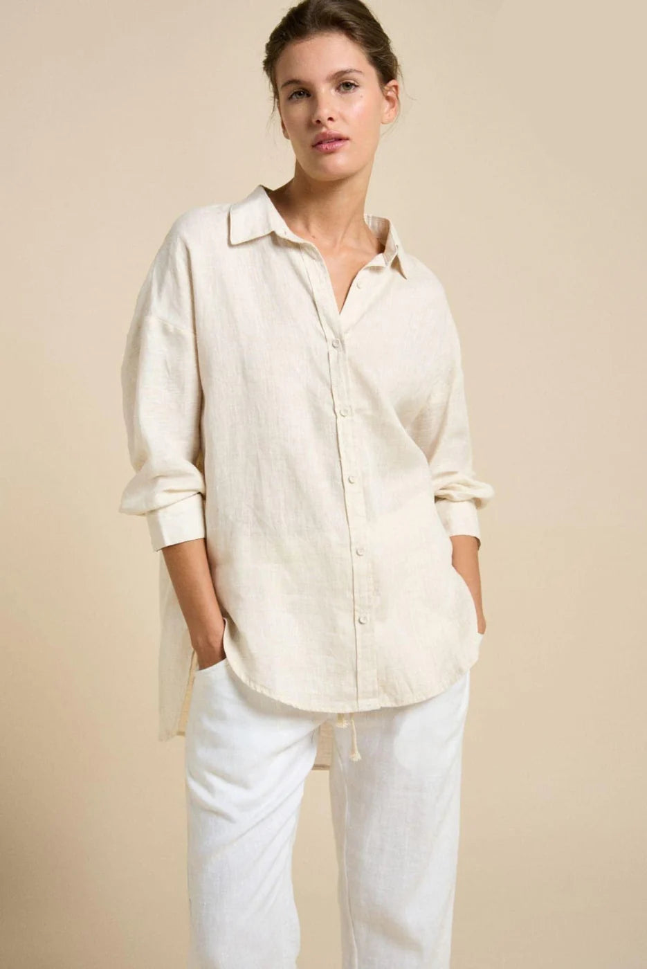 Little Lies / Boyfriend Linen Shirt  - Natural