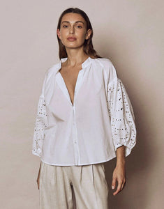 Little Lies Broderie Sleeve Blouse White