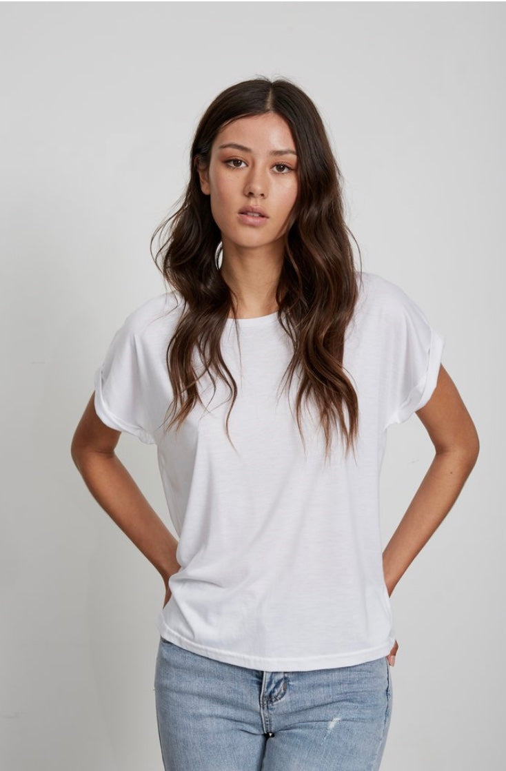 LITTLE LIES | Roll Sleeve Tee White