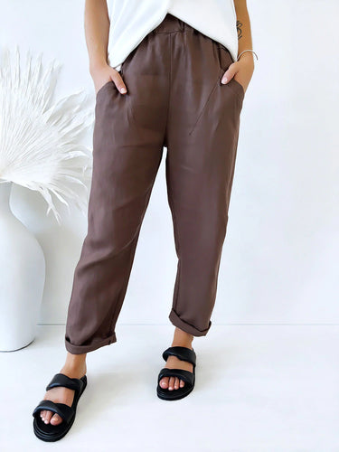 Little Lies | Luxe Linen Pant- Chocolate