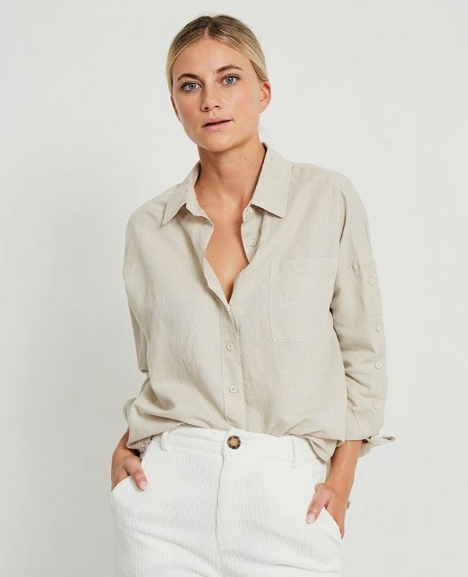 Little Lies / Boyfriend Linen Shirt  - Natural